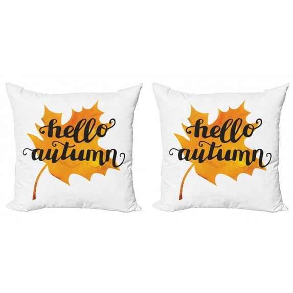 Ambesonne Autumn Throw Pillow Cover 2 Pack, Maple Leaf and Words, 24", Orange and Black
