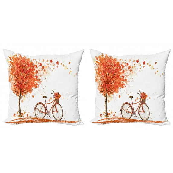 Ambesonne Autumn Throw Pillow Cover 2 Pack, Watercolor Fall Season, 18", Orange Brown and White
