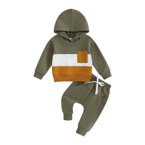 Autumn Toddler Baby Boys Clothes Sets 6M 12M 18M 24M 3Y Color Patchwork Long Sleeve Pocket Hoodies Solid Pants