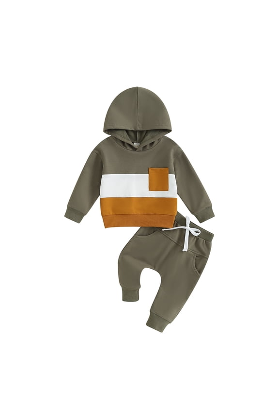 Autumn Toddler Baby Boys Clothes Sets 6M 12M 18M 24M 3Y Color Patchwork Long Sleeve Pocket Hoodies Solid Pants