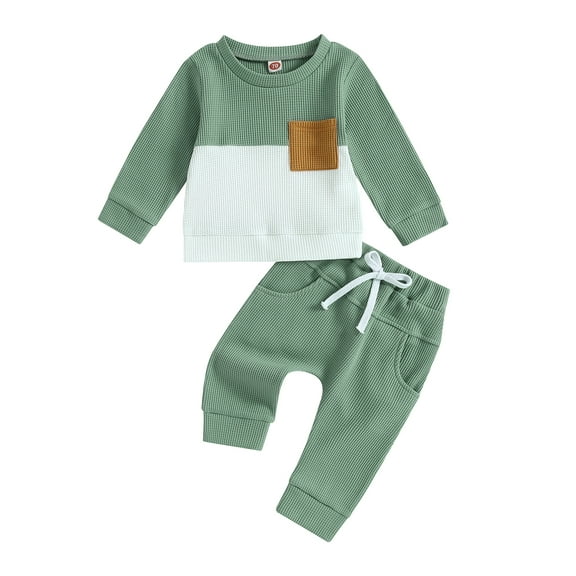 Autumn Toddler Baby Boys Pants Set 6M 12M 18M 24M 3Y Long Sleeve Contrast Color Sweatshirt Elastic Waist Pants Spring Clothes