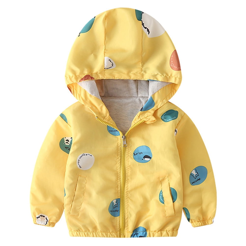 Autumn Toddler Girls Polk Dot Windbreaker Hooded Little Girl Yellow