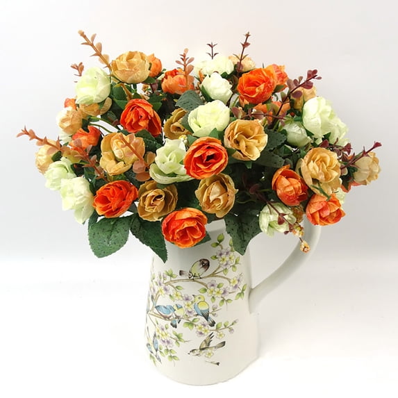 Autumn Tone Rose Artificial Flower Bouquet, Silk Flower Bundle for Home and Wedding Decoration, Fall Color Scheme Floral Arrangement, Handcrafted Fake Flowers for Table and Fireplace