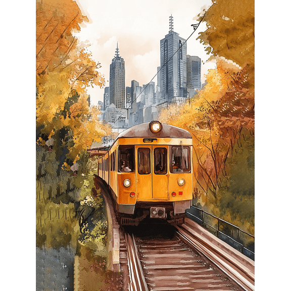 Autumn Train Cityscape Canvas Print/Wall Art Suitable for Living Room Bedroom Office Train Station and CityThemed Decor