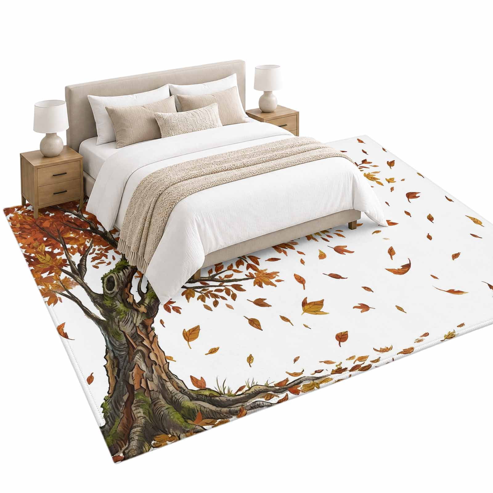 Autumn Tree Area Rug 5'x8', Vintage Orange Red Fall Maple Leaf Branch ...