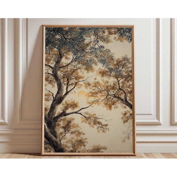 Autumn Tree Golden Hour Leaves Wall Art Print, Unframed Paper Poster 8x10in