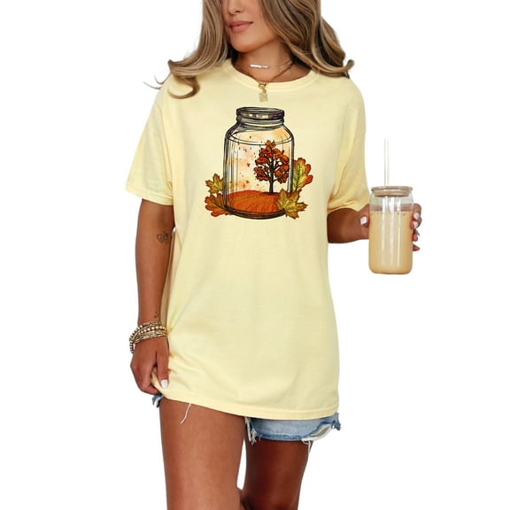 Autumn Tree in Jar, Fall Season T-Shirt, Whimsical Nature Art Tee, Unique Graphic Shirt, Autumn Leaves Design, Perfect Gift for Fall Lovers, Butter Comfort Colors T-Shirt, Small