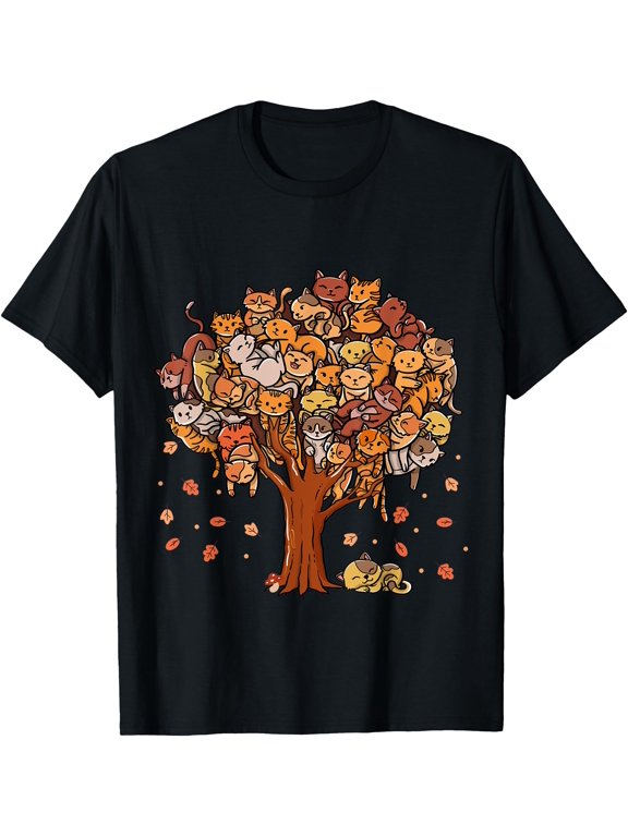 Autumn Tree Kittens Family Of Cats Fall Season Leaves T-Shirt
