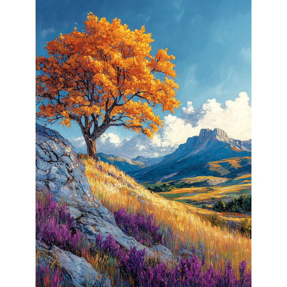 Autumn Tree Landscape Wall Art/Canvas Print, Suitable for Living Room,Dining Room, and Hotel Decoration