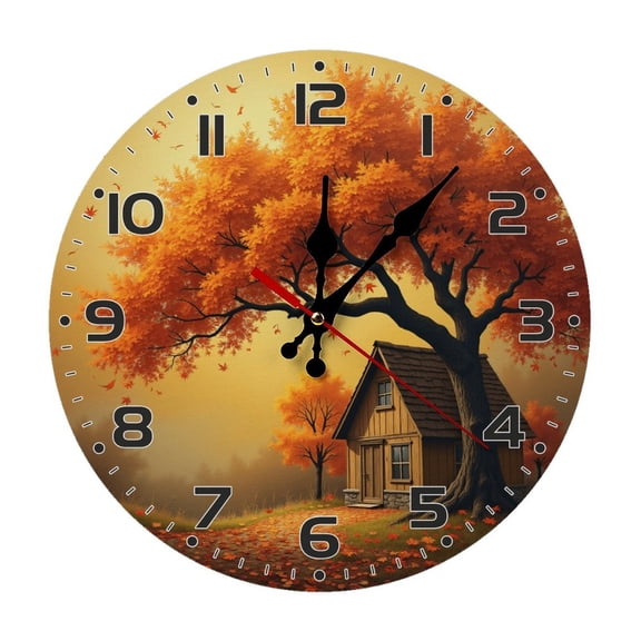 Autumn Tree Leaves Wall Clock 10 Inch Silent Non Ticking Round Clock Decoration for Living Room Kitchen Bedroom Bathroom Office Classroom