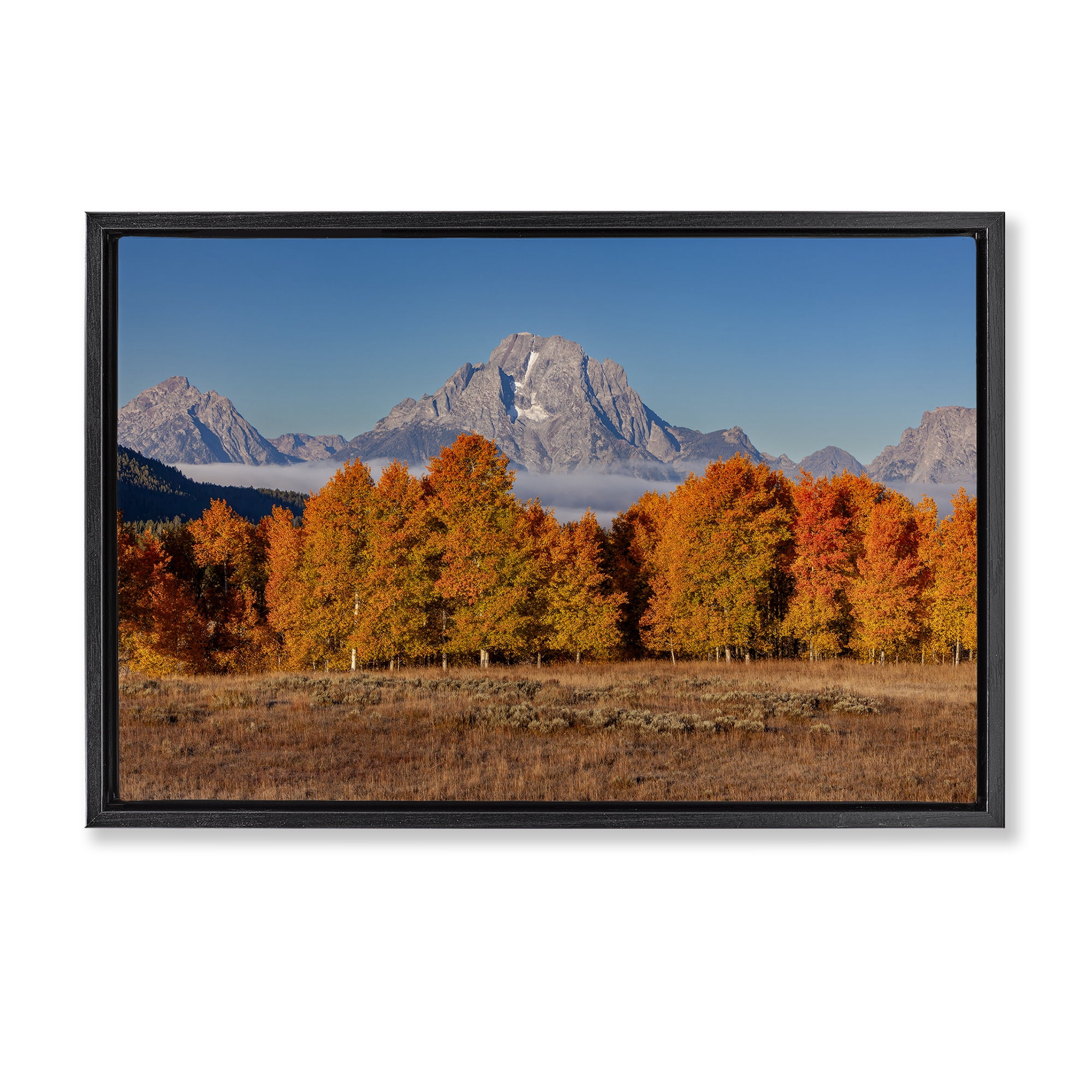 Autumn Tree Line With Mountain Black Framed Floater Canvas Wall Art, design by Shelley Carlisle