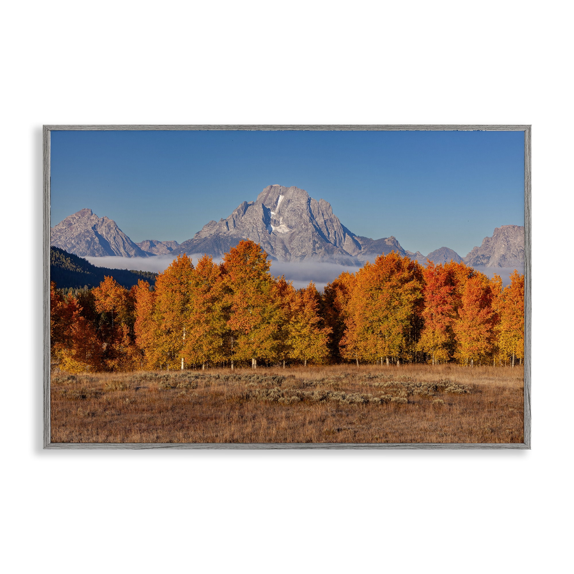 Autumn Tree Line With Mountain Gray Framed Giclee Art, design by Shelley Carlisle
