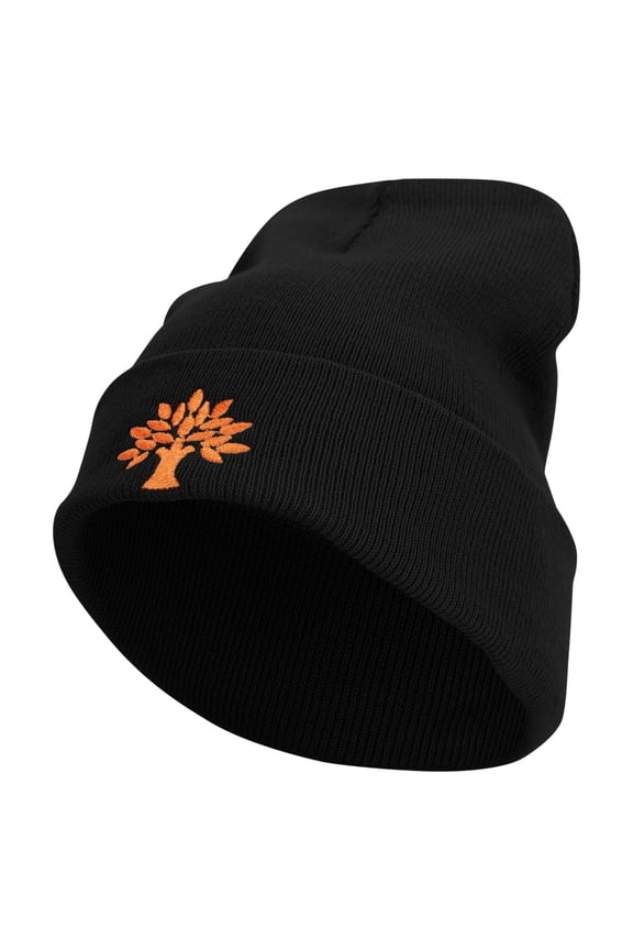 Autumn Tree Logo Embroidered 12 inch Acrylic Cuffed Long Beanie - Black OSFM