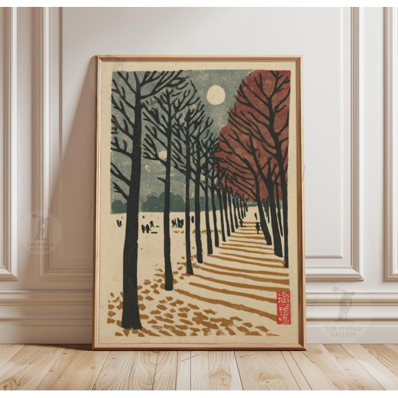 Autumn Tree Path Poster Japanese Style Nature Wall Art Print