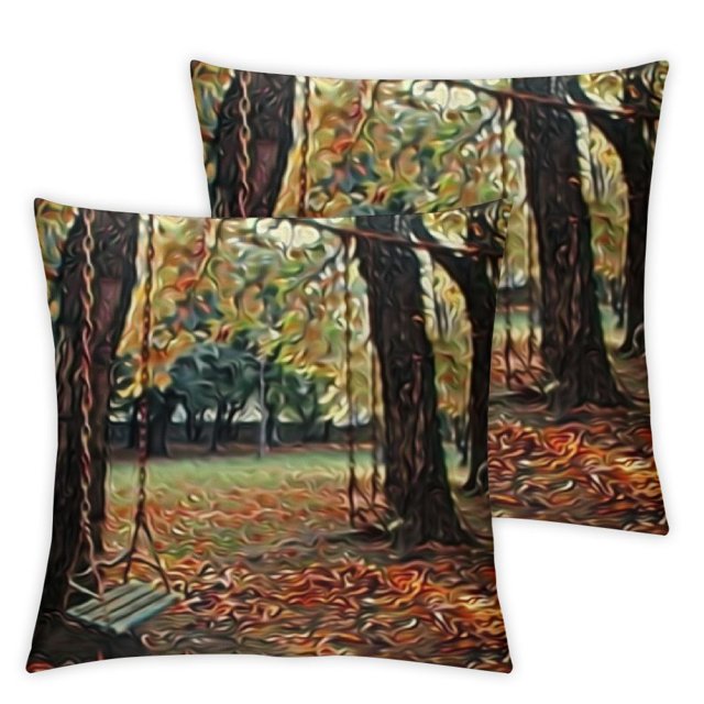 Autumn Tree Pillow Covers Set of 2, Fall Swing Scene Decorative Throw