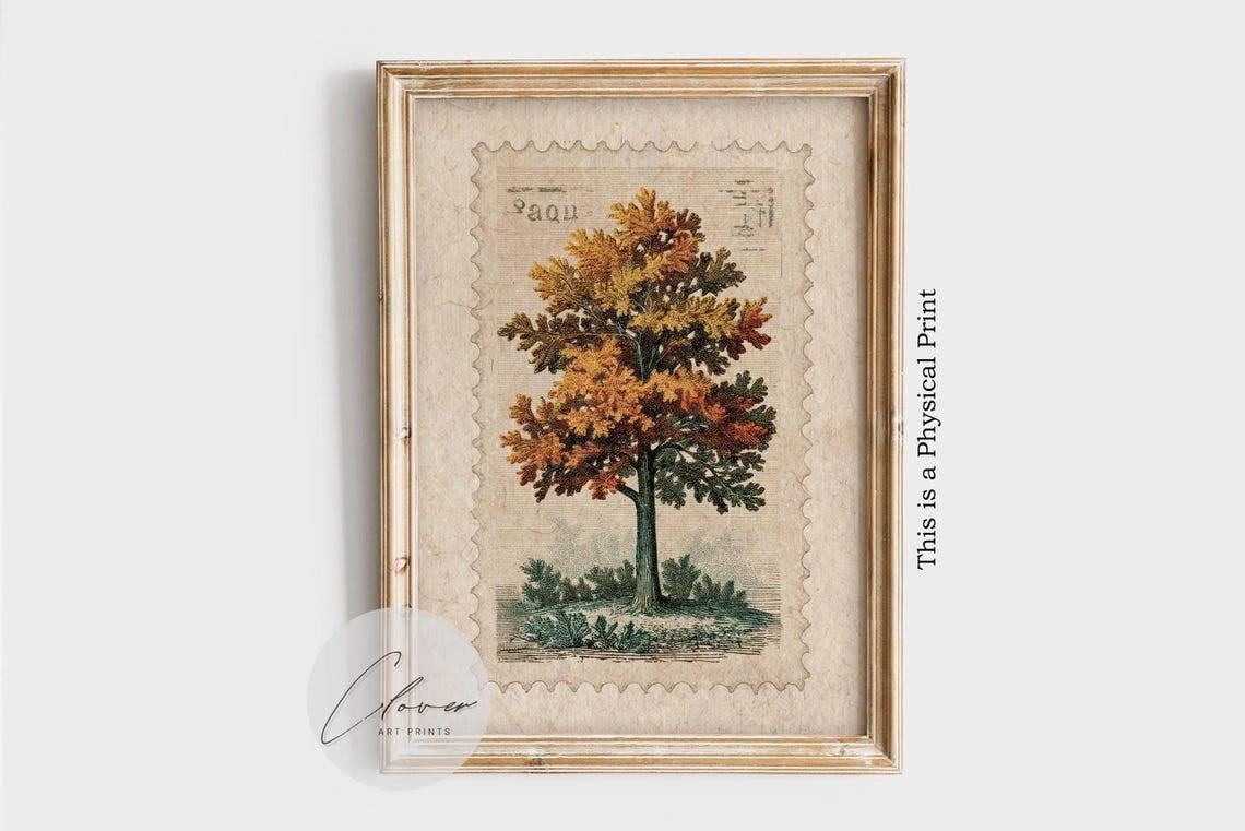 Autumn Tree Poster, Cozy Fall Landscape, Vintage Nature, Rustic Warm ...