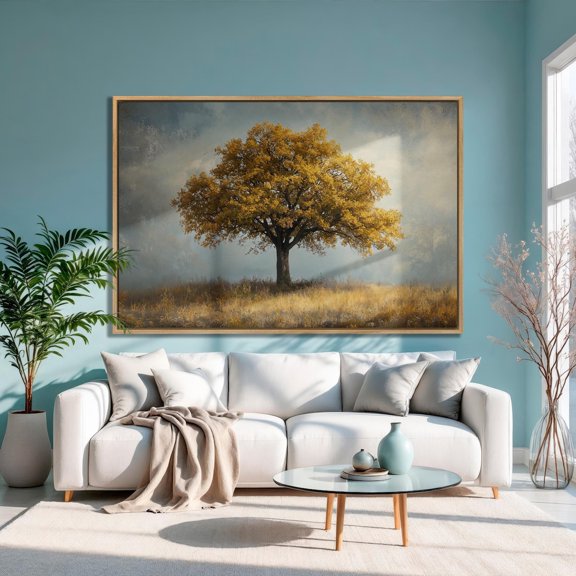 Autumn Tree Poster: Elegant Fall Landscape Wall Art, Stretched Canvas Size 12x18