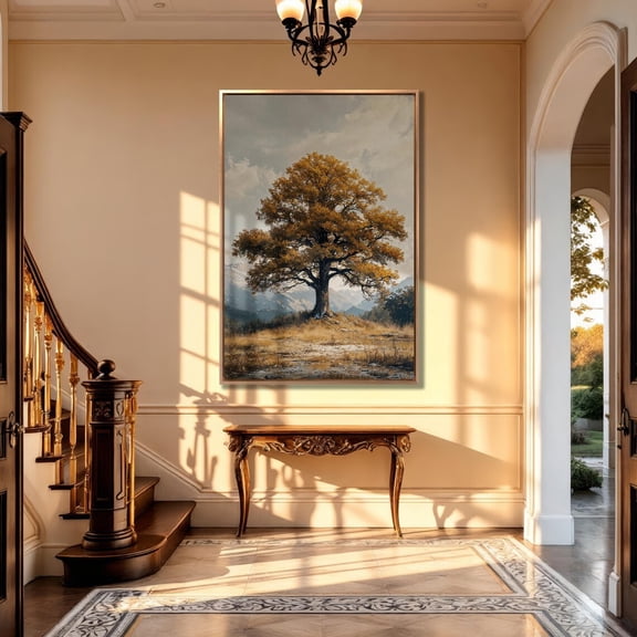 Autumn Tree Poster: Mountain Landscape Wall Art, Stretched Canvas Size 12x18