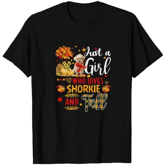 Autumn Tree Shorkie Thanksgiving Pumpkin Dog Fall Leaf T-Shirt ...