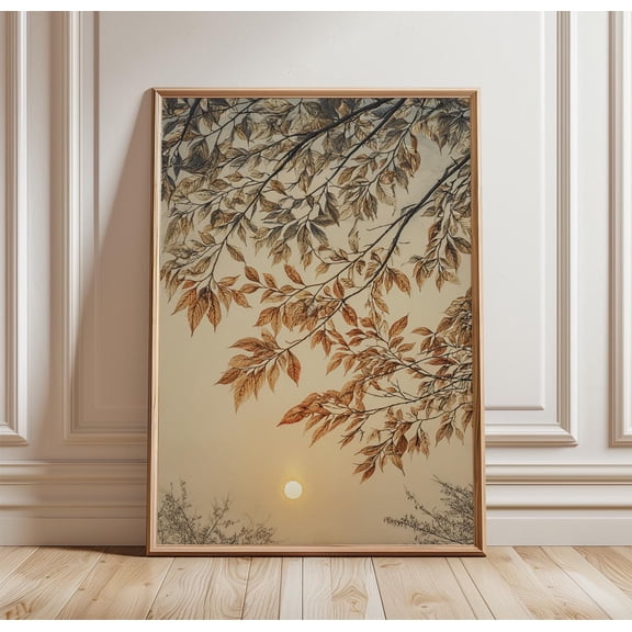 Autumn Tree Wall Art Poster | Golden Hour Leaves Illustration | Warm Nature Home Decor