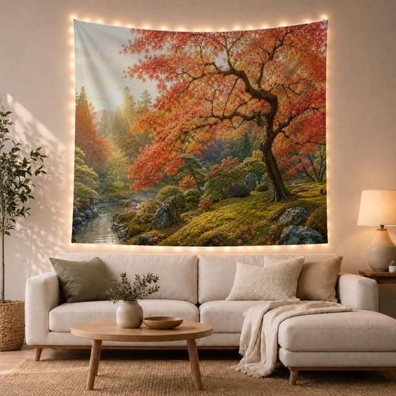 Autumn Tree and Rocky Stream Tapestry Wall Hanging