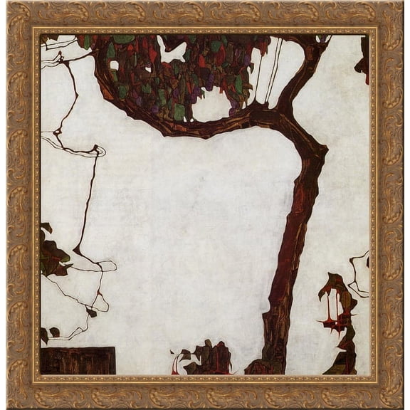 Autumn Tree with Fuchsias 20x20 Gold Ornate Wood Framed Canvas Art by Egon Schiele