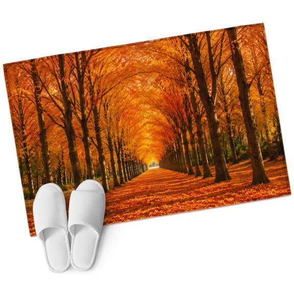 Autumn Trees Bathroom Rug Washable 2x3 Entryway Rug Non Slip Fall Golden Leaves Forest Rustic Path Front Door Mat Low Pile Indoor Doormat Throw Floor Carpet for Kitchen Bedroom Entrance
