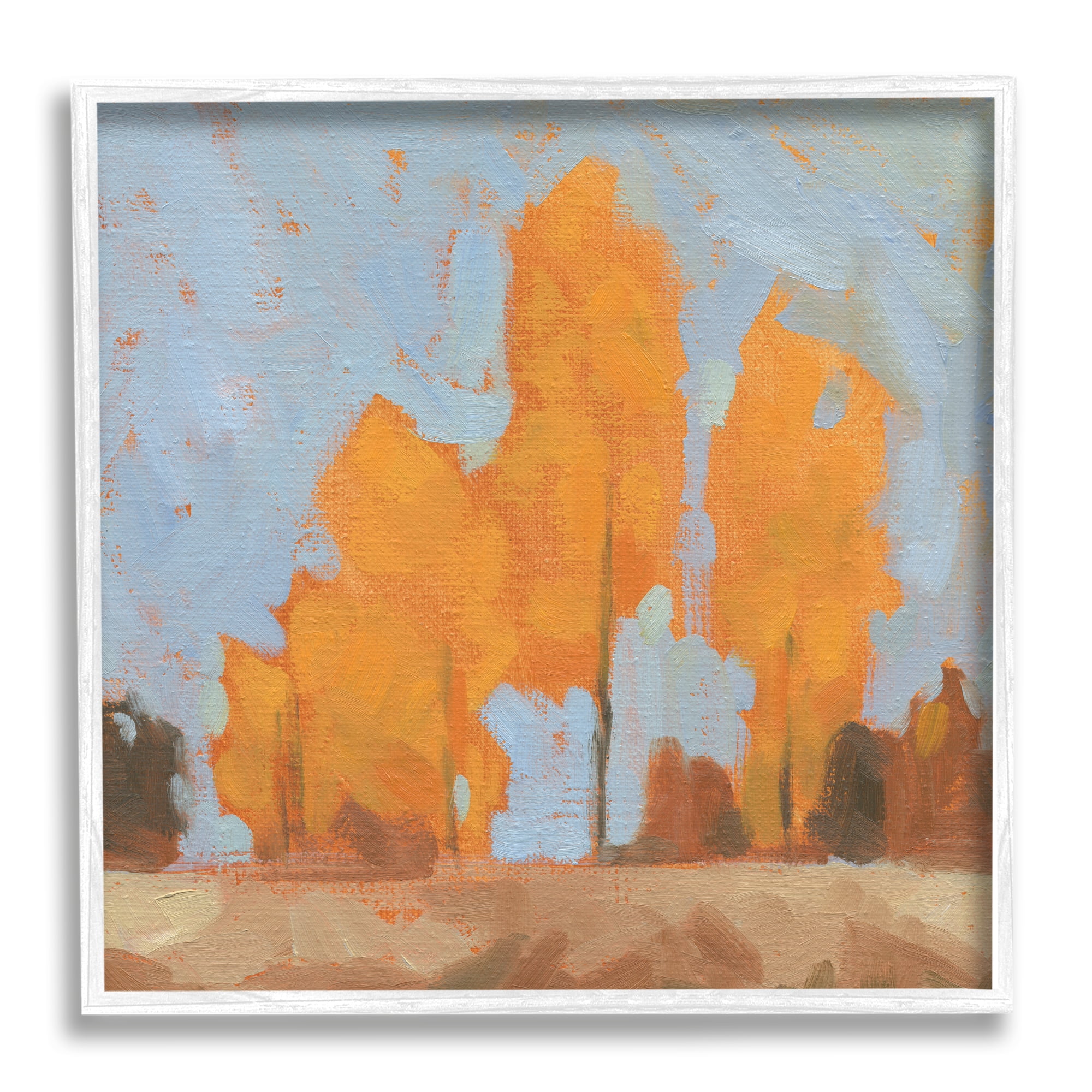 Autumn Trees Brilliant Orange Leaves Soft Blue Sky Abstract Framed Art Print Wall Art, 17x17