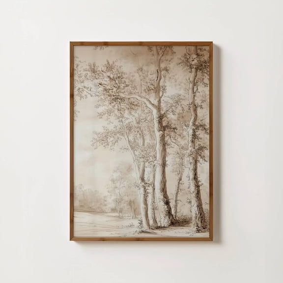 Autumn Trees Print Woodland Wall Art Antique Tree Rustic Forest Art Countryside Landscapes Sepia Wall Art Neutral Nature Print Home Decor #889, Unframed Poster Size 8x12