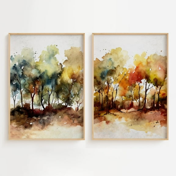 Autumn Trees Wall Art Fall Landscape Prints, Set 2, Poster Only