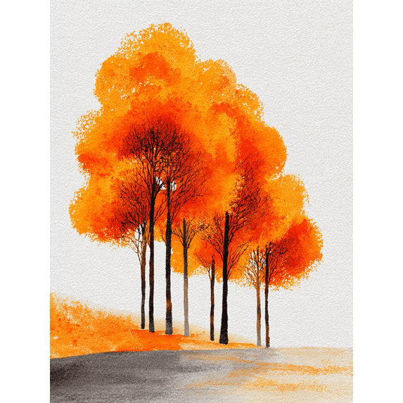 Autumn Trees Watercolor Canvas Print, Abstract Landscape for Living Room, Office, Hallway Decor