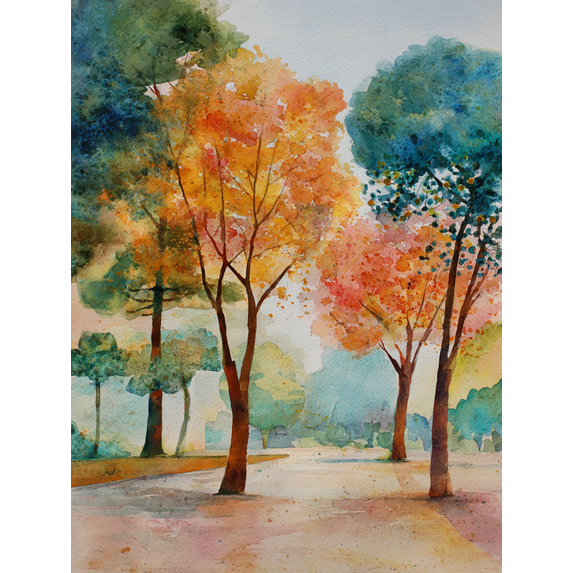 Autumn Trees Watercolor Canvas Print, Vibrant Fall Foliage for Living Room, Office, Apartment