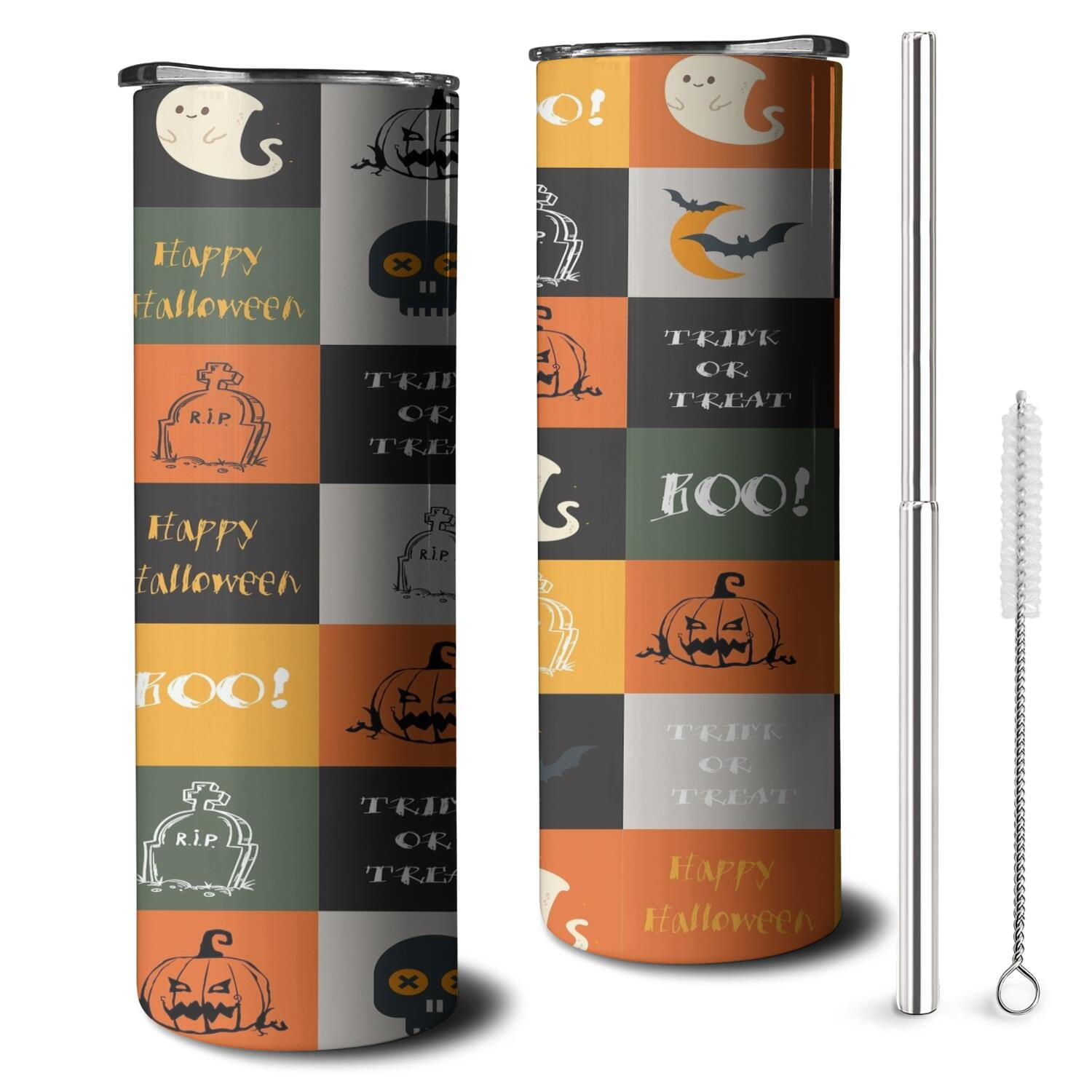 Autumn Trick Treat 20oz Skinny Tumbler Spooky Candy Pattern Insulated Autumn Trick Treat 20oz Skinny Tumbler Spooky Candy Pattern Insulated