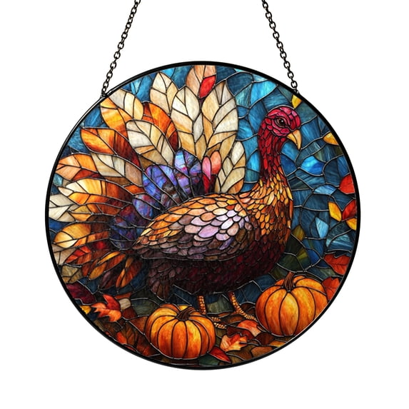 Autumn Turkey Acrylic Sun Catcher Round Seasonal Window Decoration ...