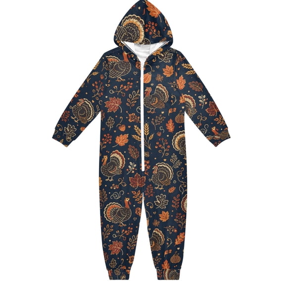 Autumn Turkey Boys & Girls Hooded One-Piece Pajamas Warm Crystal velvet Hooded Long Sleeve Loungewear Jumpsuit Unisex