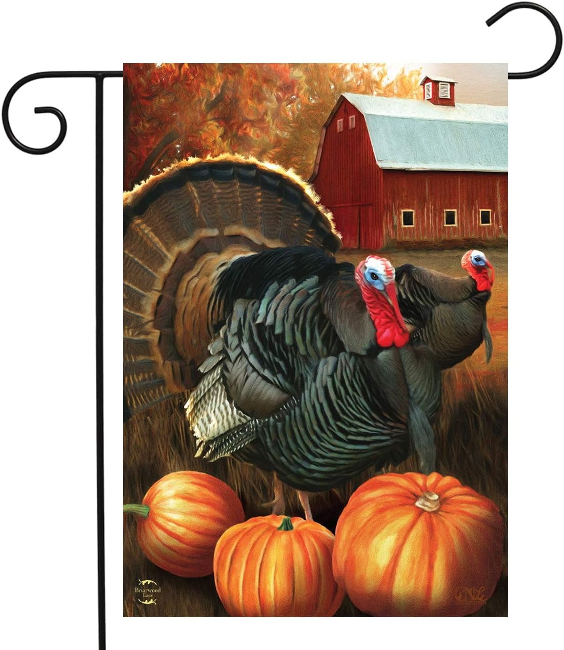 Autumn Turkeys Fall Garden Flag with Pumpkins