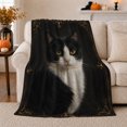 thumbnail image 1 of Autumn Tuxedo Cat with Gold Filigree, Dramatic Pet Portrait Pattern, Warm Flannel Blanket for Living Room and Reading Nook, Cat Lovers Autumn Gift, Pet Lover Home Decor, 1 of 9