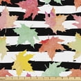 thumbnail image 1 of Autumn Upholstery Fabric by the Yard, Striped Line Background Colored Maple Leafs Illustration Printed Composition, Decorative Fabric for DIY and Home Accents, Multicolor by Ambesonne, 1 of 5