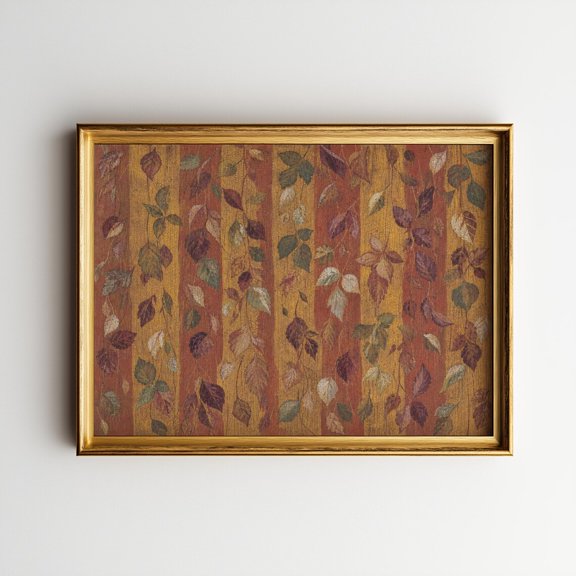 Autumn Veil Vintage Leaf Wall Art Print, Mustard Rust Earthy Botanical Decor