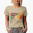 thumbnail image 1 of Autumn Vibes, Fall Quote, Groovy Retro Wavy Text Merch Gift, Tan T-Shirt, Large, 1 of 5