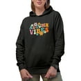 thumbnail image 1 of Autumn Vibes, Fall or Cold Weather Themed, Groovy Retro Wavy Text Merch Gift, Black Hooded Sweatshirt or Hoodie, Small, 1 of 5