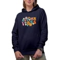 thumbnail image 1 of Autumn Vibes, Fall or Cold Weather Themed, Groovy Retro Wavy Text Merch Gift, Navy Blue Hooded Sweatshirt or Hoodie, 3XL, 1 of 5