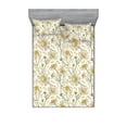 thumbnail image 1 of Autumn Vibes Fitted Sheet & Pillow Sham Set, Leaves Separating From Daisy Flowers Pattern Romantic Theme Print, Decorative Printed 3 Piece Bedding Decor, Queen, Eggshell Reseda Green, by Ambesonne, 1 of 2
