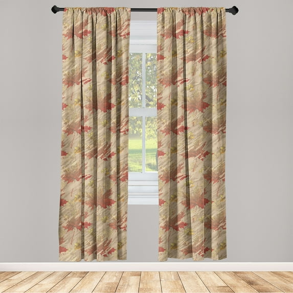 Autumn Vibes Window Curtains, Fall Themed Grunge Design Bicolored Maple Leaves Pattern Print, Lightweight Decor 2-Panel Set with Rod Pocket, Pair of - 28"x95", Dusk Ruby Pistachio Green, by Ambesonne