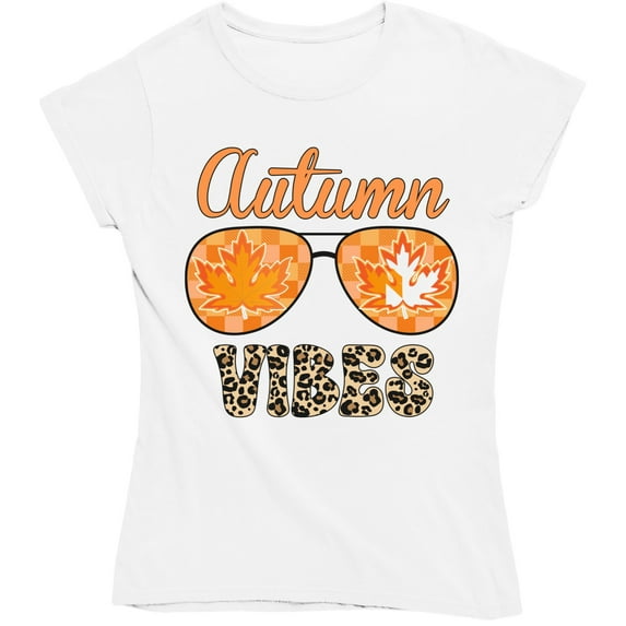 Autumn Vibes with Plaid Sunglasses Leaves Leopard Cheetah Print Fall T-Shirt