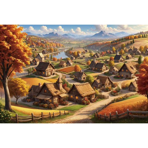 Autumn Village Photography Backdrop Home ration Background Rural Harvest Landscape Photobooth Props for Photoshoot