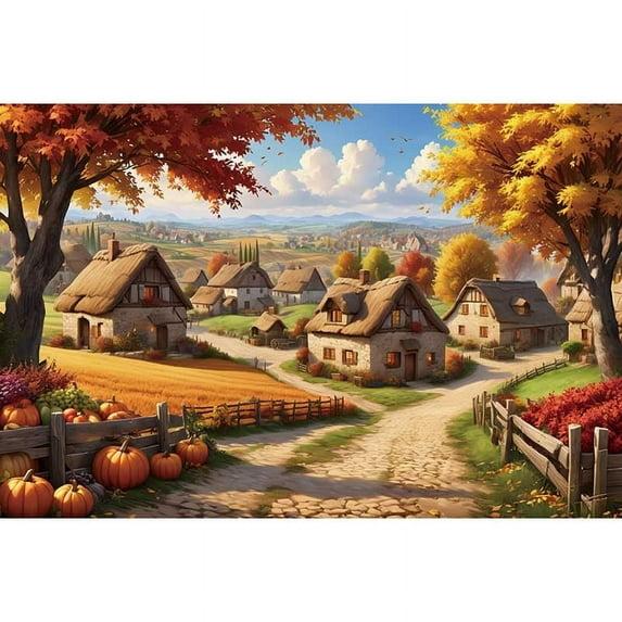 Autumn Village Photography Backdrop Home ration Background Rural Harvest Landscape Photobooth Props for Photoshoot