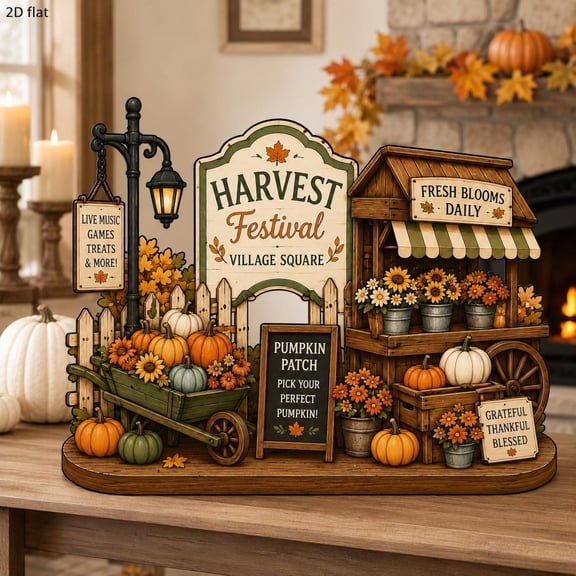 Autumn Village Wooden Block Decor, Harvest Festival Shelf Sitter, Pumpkin Patch Farmhouse Decor, Thanksgiving Fall House Gift