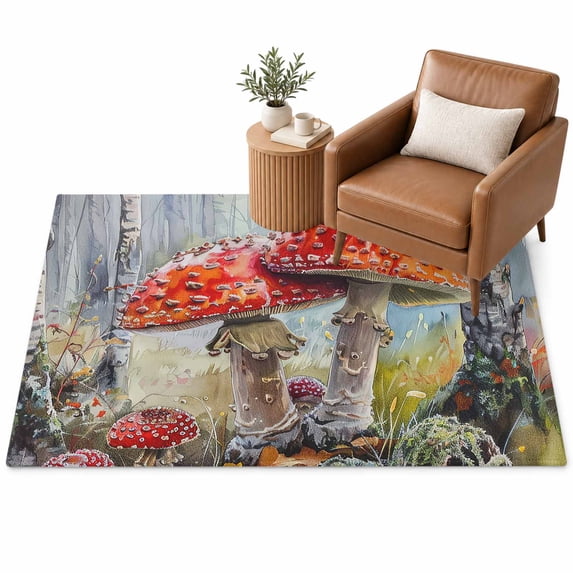Autumn Vintage Area Rug 3'x5', Forest Tree Trunks Ferns Soft Mat Non ...