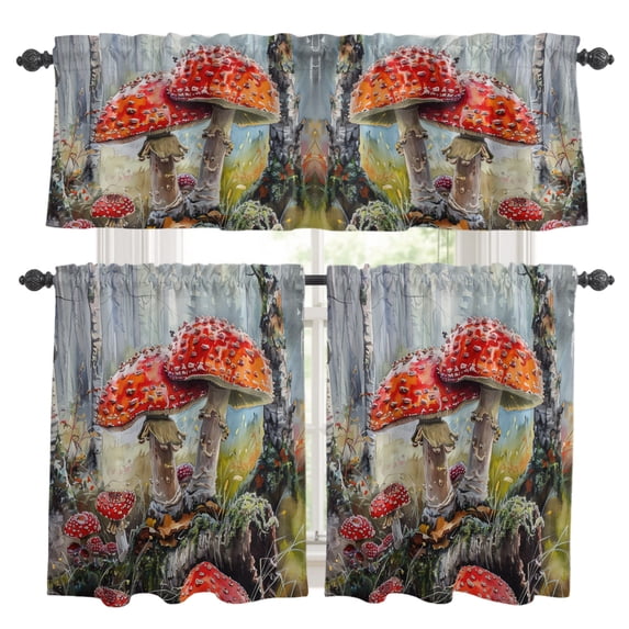 Tree Trunks Autumn Vintage Kitchen Curtains and Valances Set, Forest Tree Trunks ...
